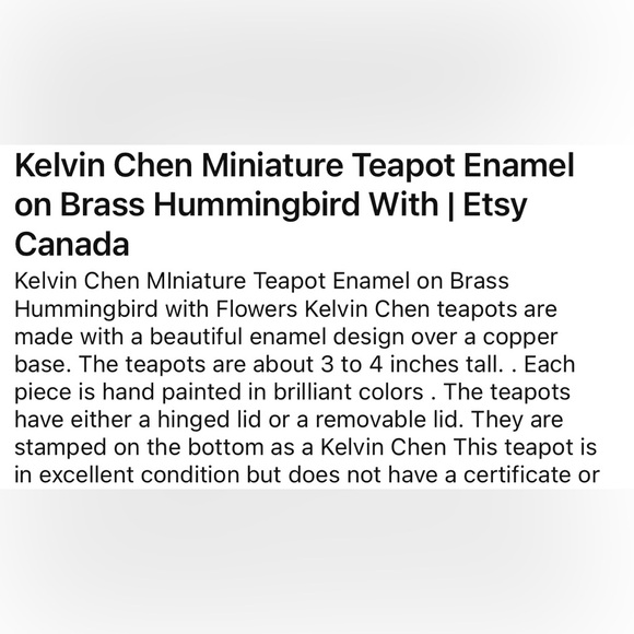 Kelvin Chen miniature hummingbird teapot - Picture 9 of 9
